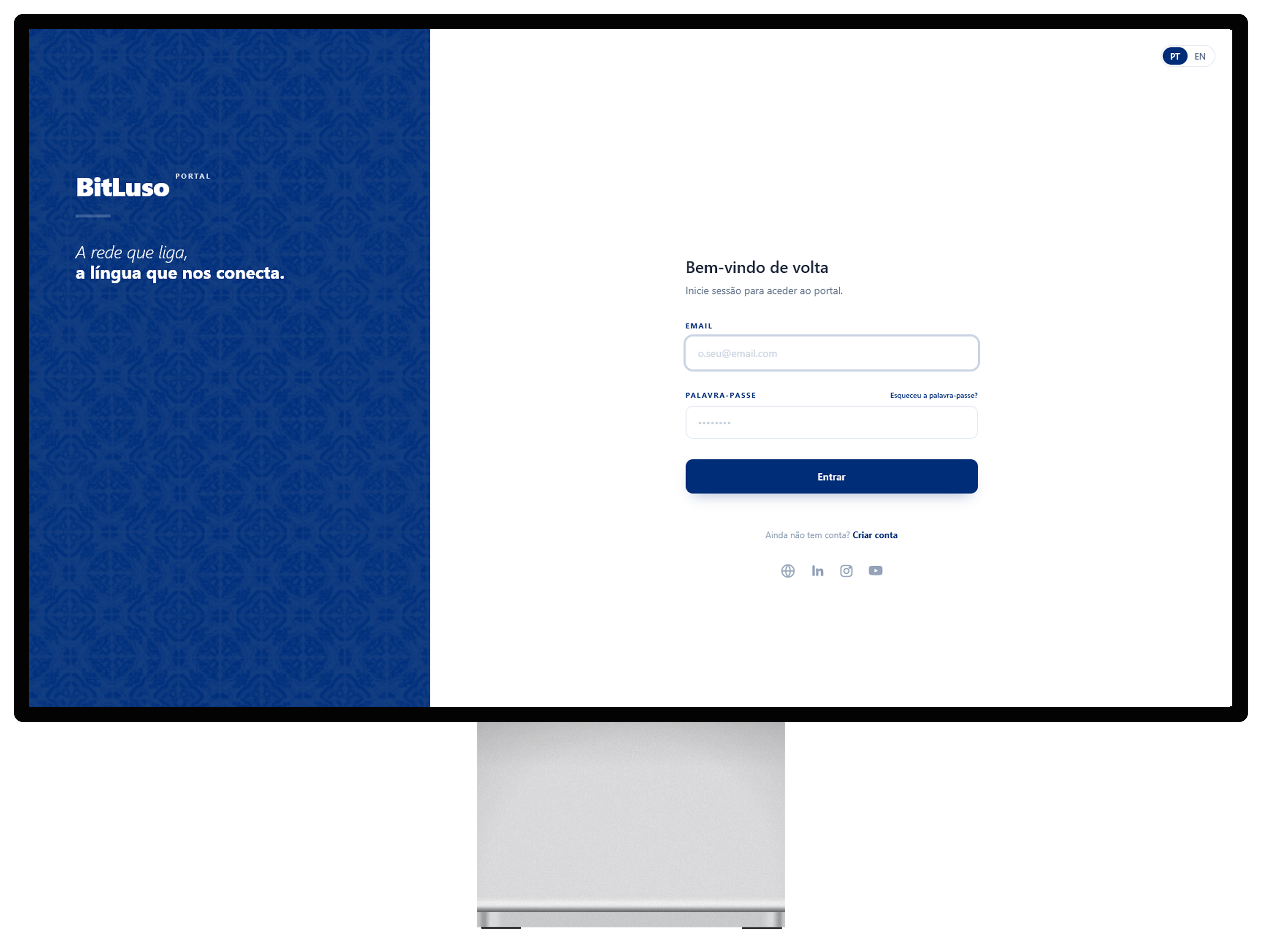 Portal BitLuso — ecrã de início de sessão num monitor